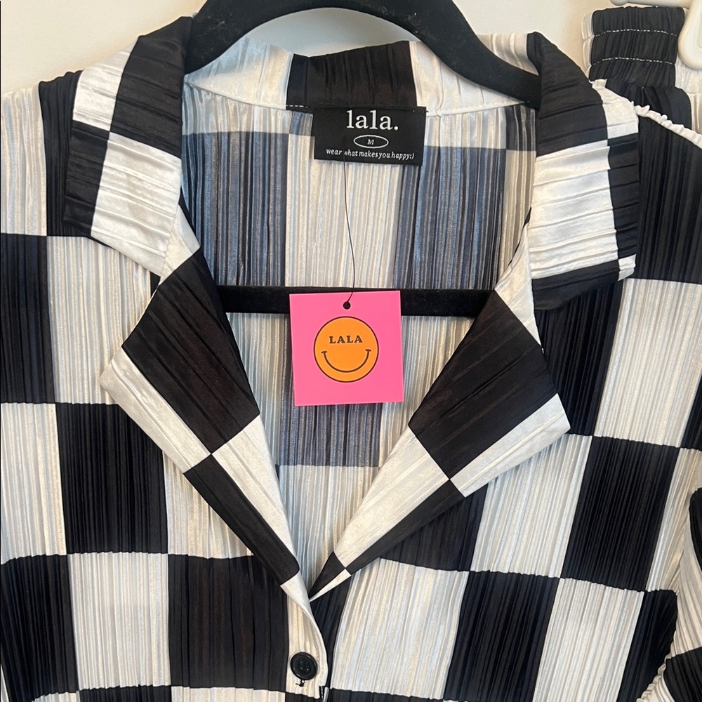 Dressed in LALA Black and White Checkerboard Button-Up Set - Picture 4 of 6